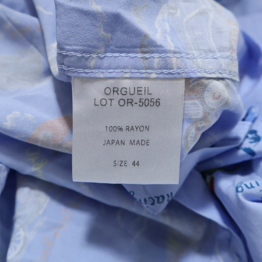 ORGUEIL(オルゲイユ) オープンカラー 総柄 レーヨン 長袖シャツ ライトブルー OR-5056