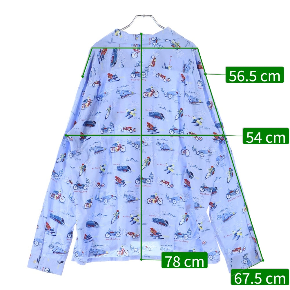 ORGUEIL(オルゲイユ) オープンカラー 総柄 レーヨン 長袖シャツ ライトブルー OR-5056