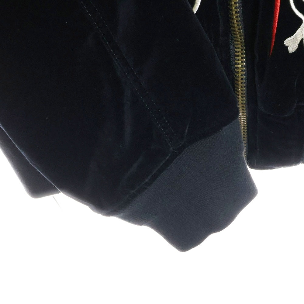 SUPREME(シュプリーム) 21SS Skulls Embroidered Velvet MA-1 スカルエンブロイダリー ベルベット リバーシブル ジップアップジャケット ブラック