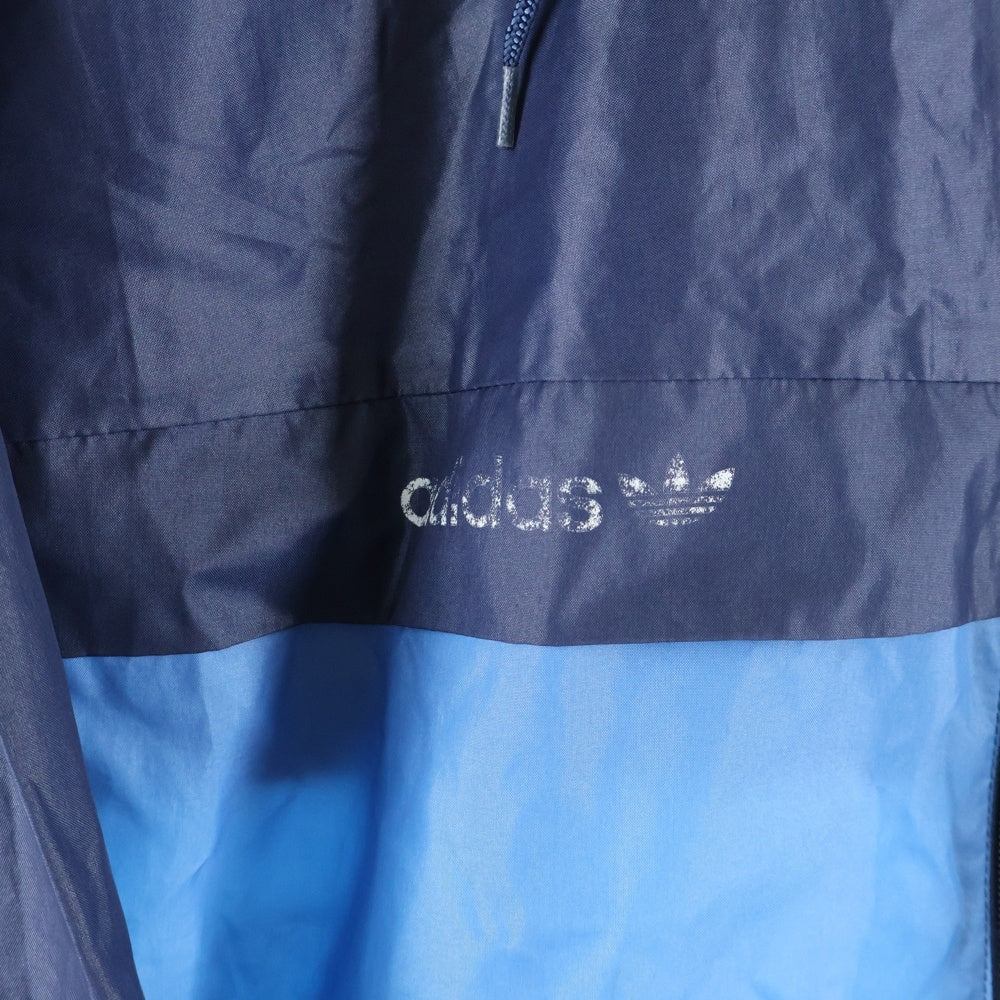 adidas Originals(アディダスオリジナルス) 80S VINTAGE ヴィンテージ 万国旗タグ トレフォイルロゴプリント ジップアップ フーデッドナイロンジャケット ブルー/ネイビー