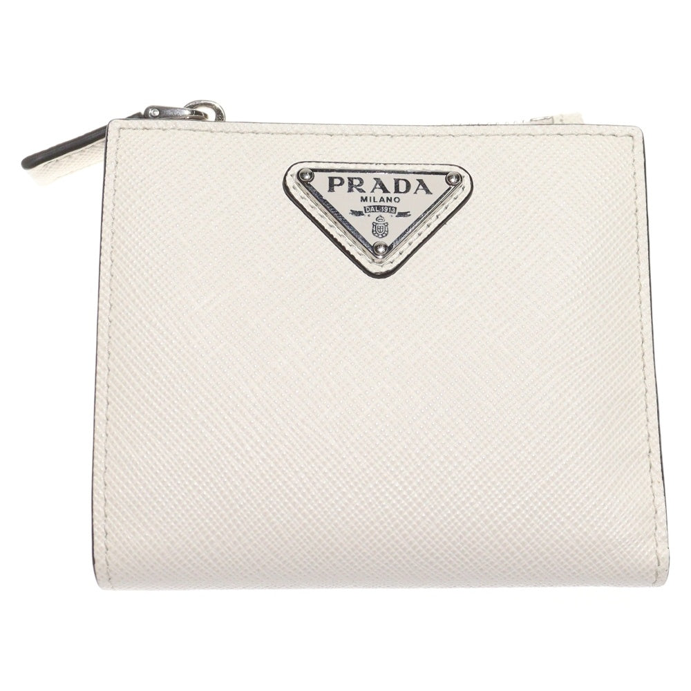PRADA(プラダ) サフィアーノ レザー トライアングルロゴ コンパクトウォレット 二つ折り財布 ホワイト 2ML049