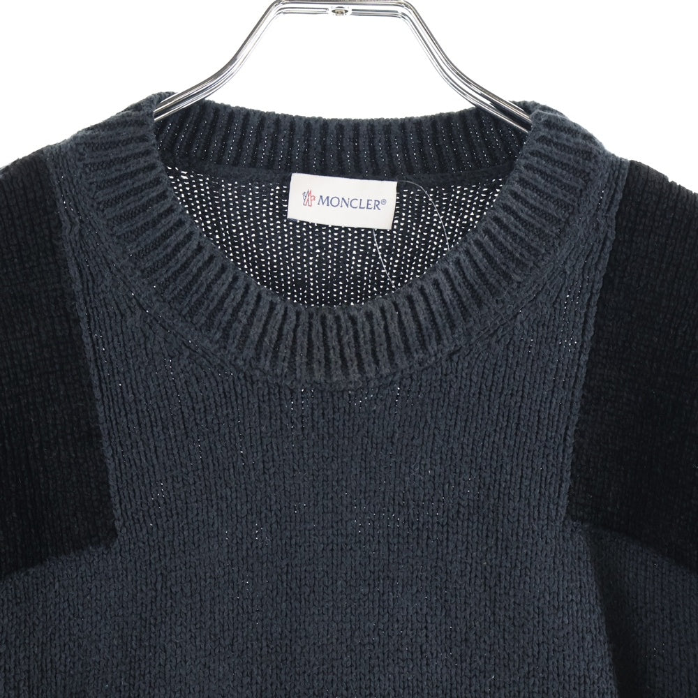 MONCLER(モンクレール) 21AW GIROCOLLO TRICOT ワッペンロゴ バイカラーコットン ニット セーター ブラック/グレー G20919C00005 M1174
