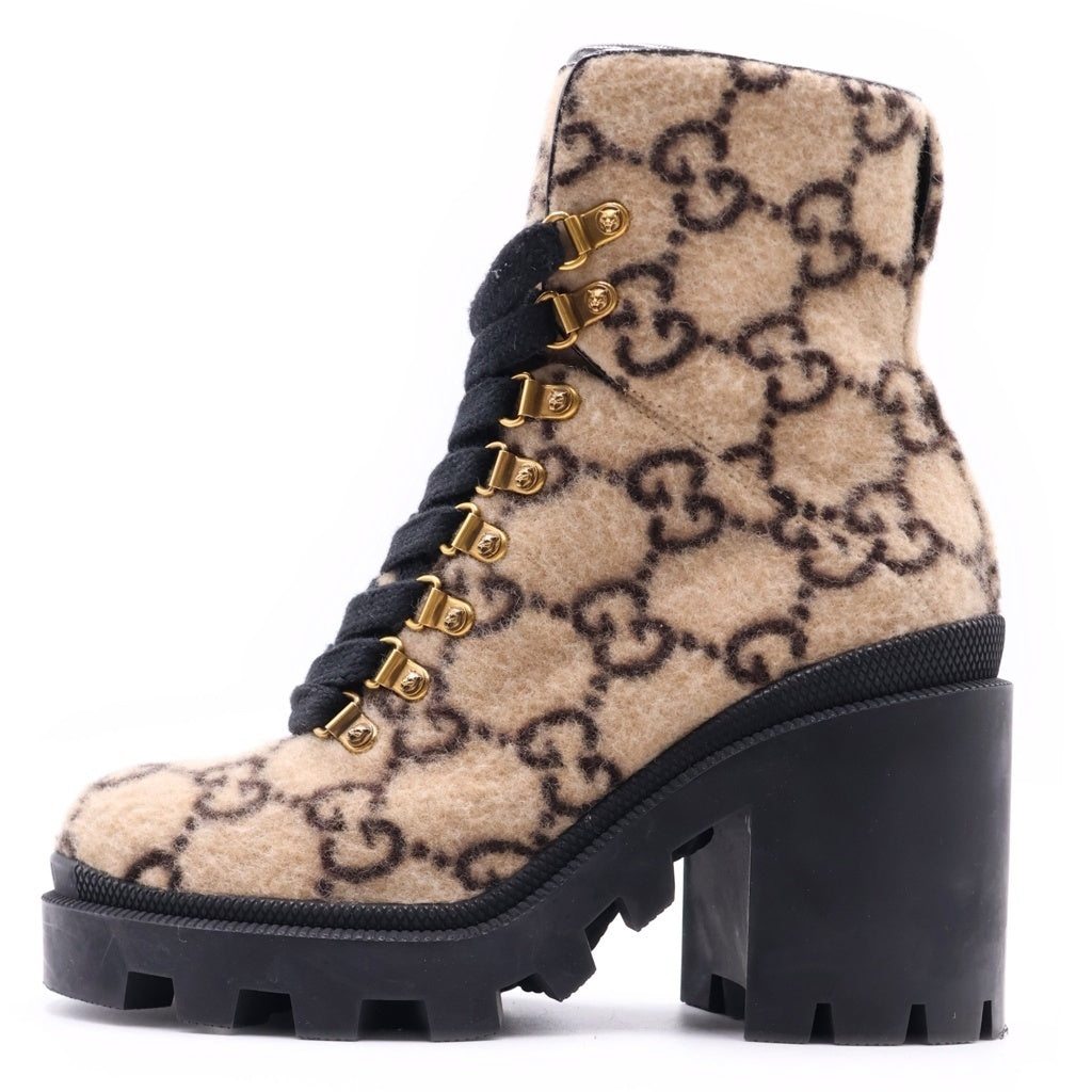 GUCCI(グッチ) GGスプリーム ウール ヒールトレッキングブーツ レディース ベージュ 583349