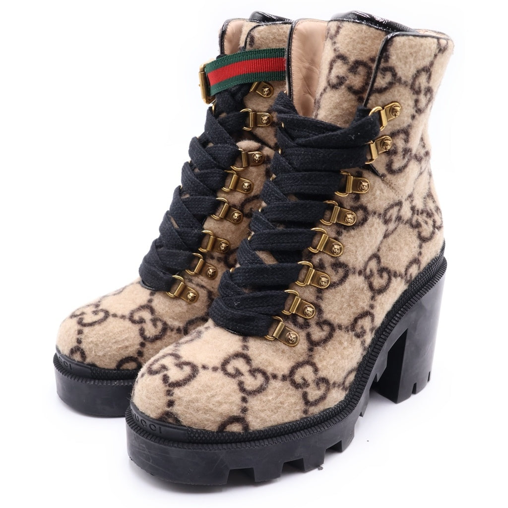 GUCCI(グッチ) GGスプリーム ウール ヒールトレッキングブーツ レディース ベージュ 583349