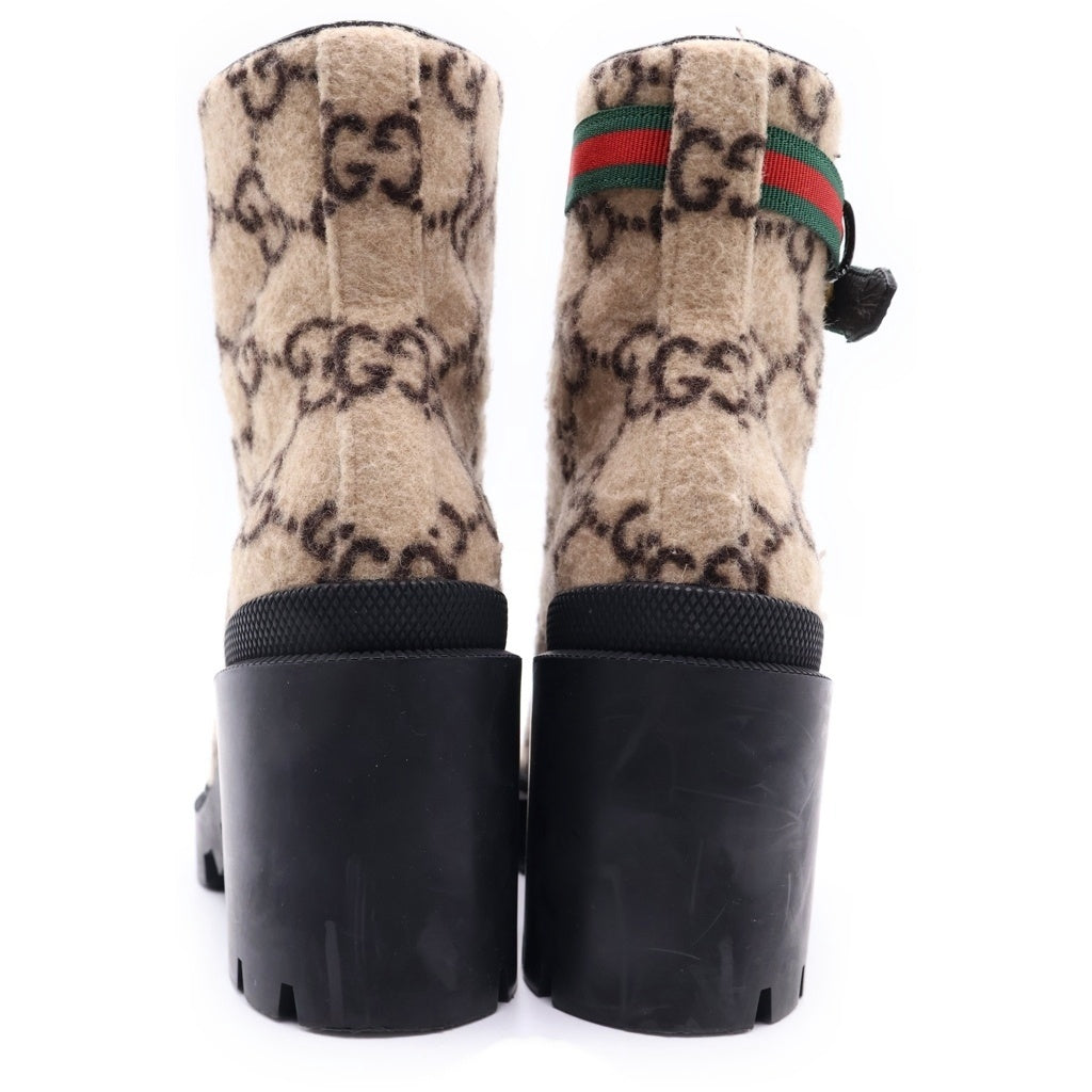 GUCCI(グッチ) GGスプリーム ウール ヒールトレッキングブーツ レディース ベージュ 583349