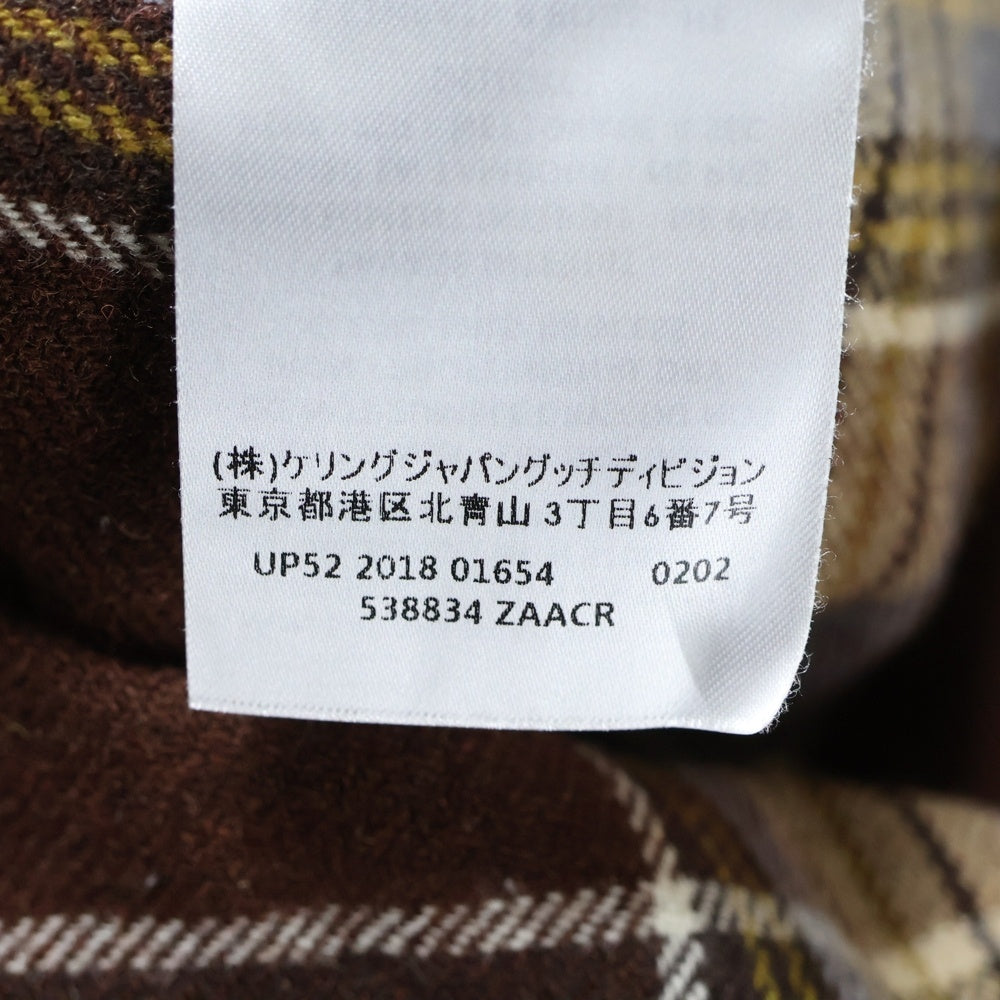 GUCCI(グッチ) Wool Checked L/S Shirt ウール チェック スタンドカラー 長袖シャツ ブラウン 538834 ZAACR
