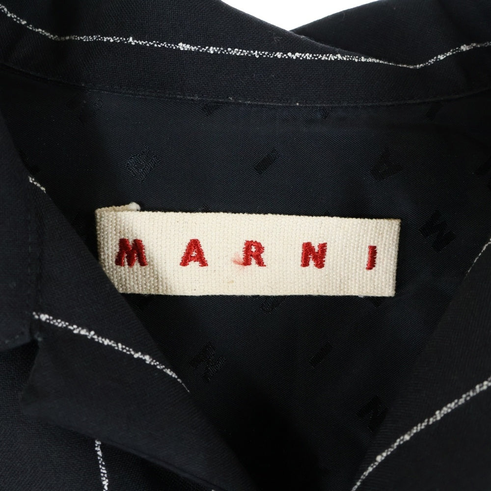 MARNI(マルニ) 22SS トロピカルウール フレスコ チョークストライプ オープンカラー 半袖シャツ ブラック CUMU0213U0