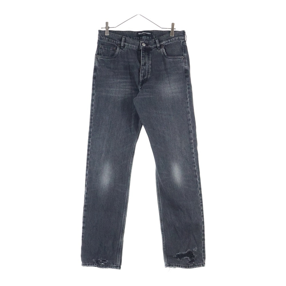 BALENCIAGA(バレンシアガ) 18SS ダメージ加工 ウォッシュド ストレート デニムパンツ ブラック 486225 TUE14