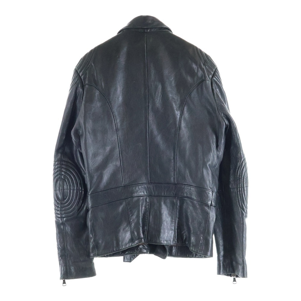 D&G(ディーアンドジー) レザーパッチ ウエストベルト ダブルライダースジャケット ブラック