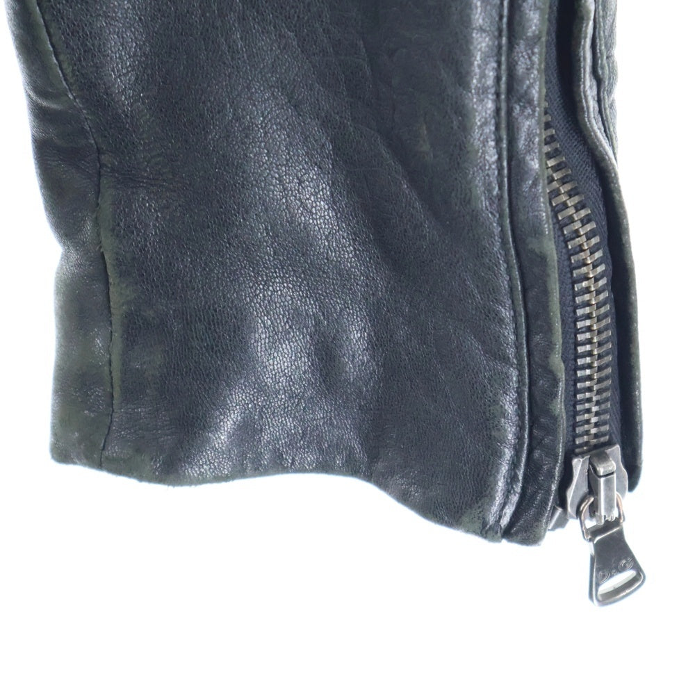 D&G(ディーアンドジー) レザーパッチ ウエストベルト ダブルライダースジャケット ブラック