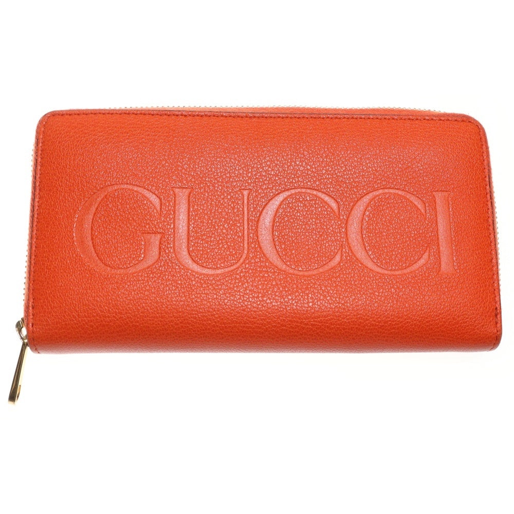 GUCCI(グッチ) ロゴエンボス ラウンドジップ レザー ロングウォレット 