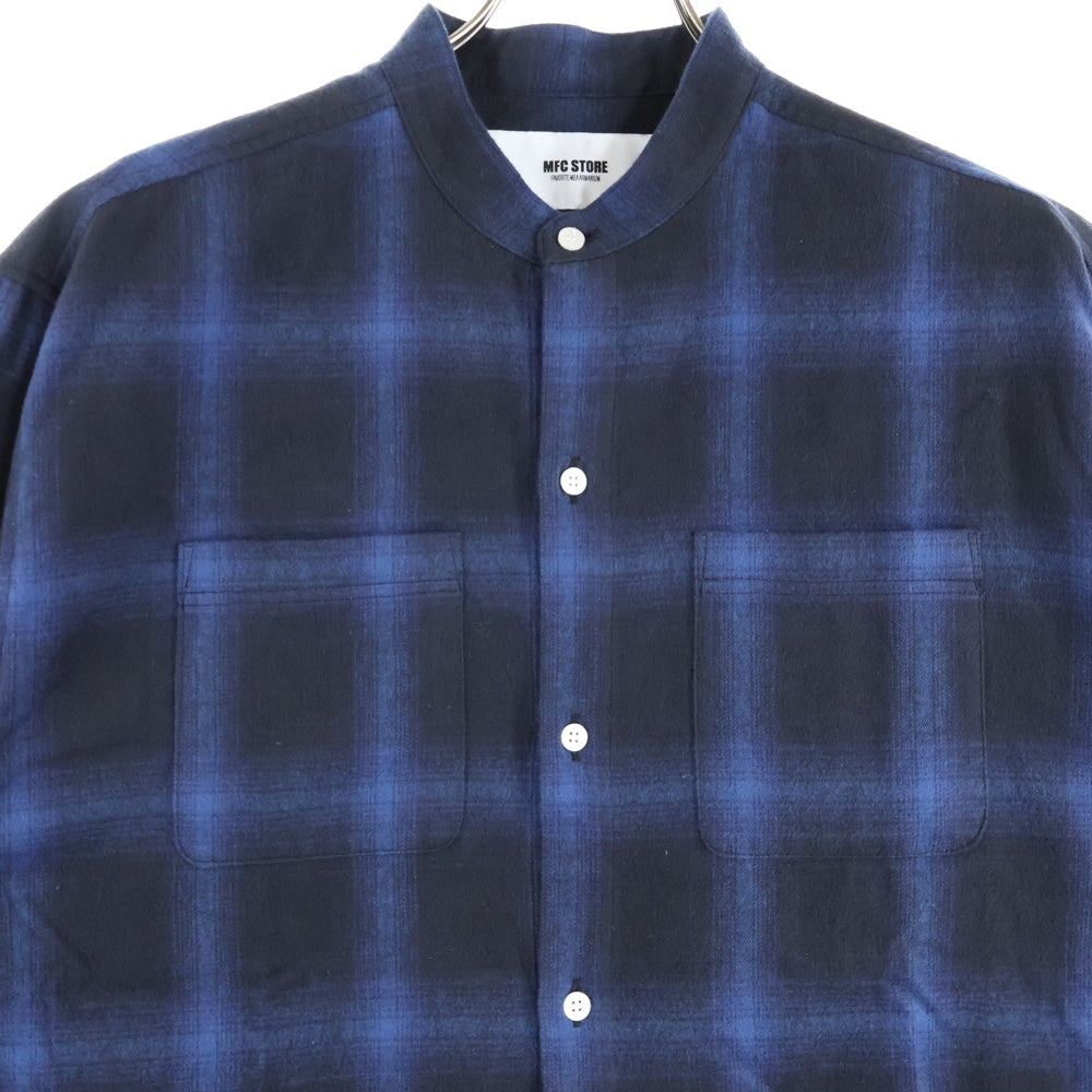 MFC STORE(エムエフシーストア) BAND COLLAR CHECK FLANNEL SHIRT バンドカラー フランネルチェック 長袖シャツ ブルー