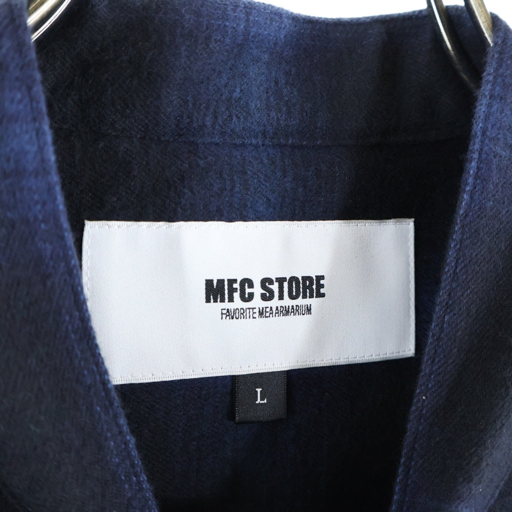 MFC STORE(エムエフシーストア) BAND COLLAR CHECK FLANNEL SHIRT バンドカラー フランネルチェック 長袖シャツ ブルー