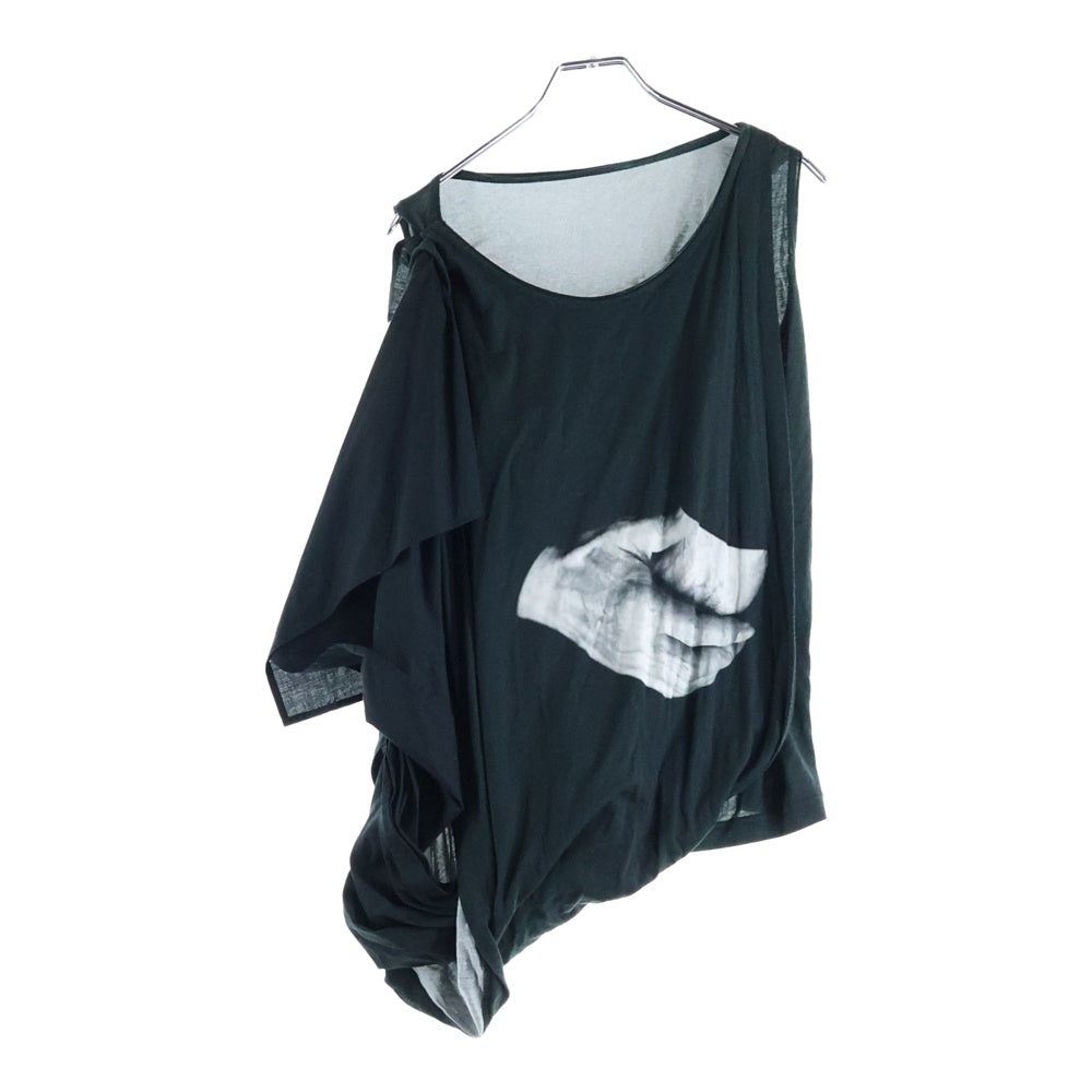 Yohji Yamamoto(ヨウジヤマモト) 12SS フロントプリント ドレープ ノースリーブ カットソー ブラック FO-B27-814 レディース