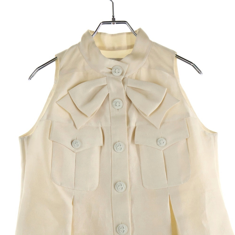 CHANEL(シャネル) ノースリーブ ココマークボタン リボン シルクワンピース ドレス レディース アイボリー P34944V25229