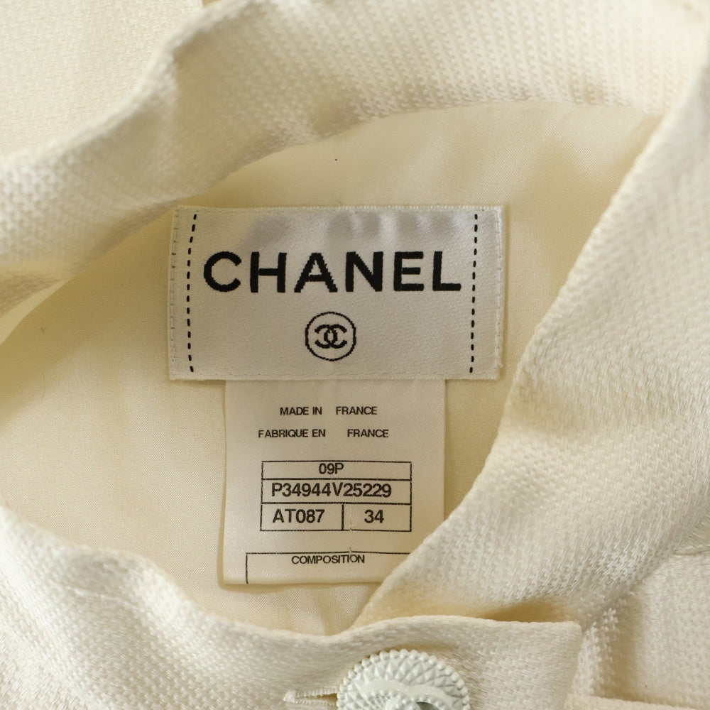 CHANEL(シャネル) ノースリーブ ココマークボタン リボン シルクワンピース ドレス レディース アイボリー P34944V25229