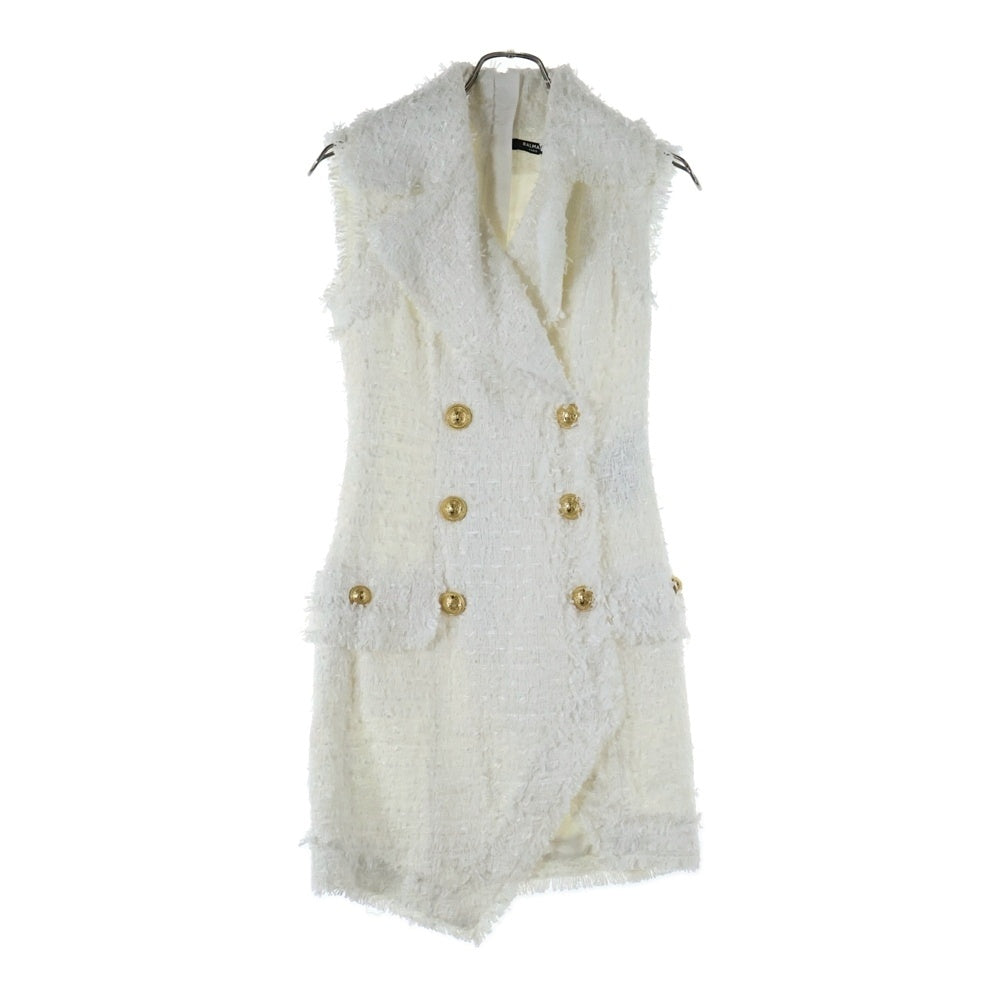 BALMAIN(バルマン) コットン ツイード バックジップ ノースリーブ  