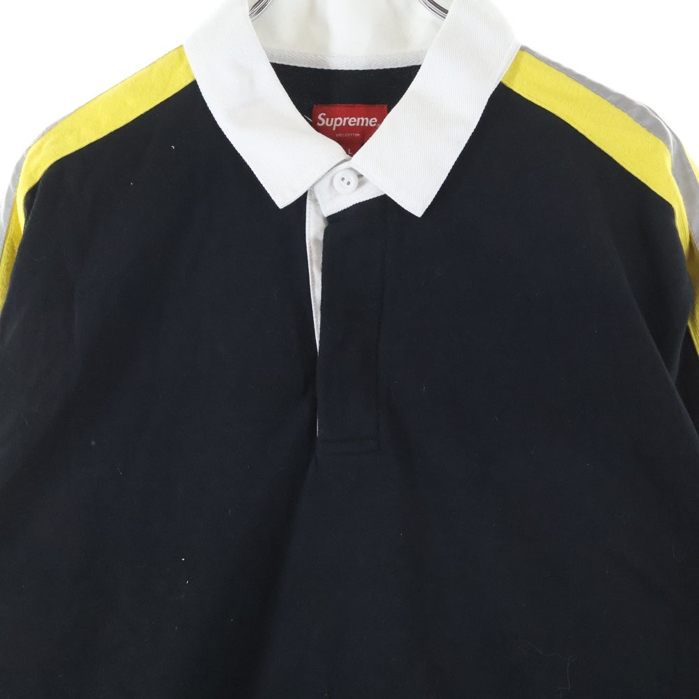 SUPREME(シュプリーム) 18AW Reflective Sleeve Stripe Rugby リフレクティブ ストライプ ロゴ刺繍 ラグビー 長袖 ポロシャツ ブラック