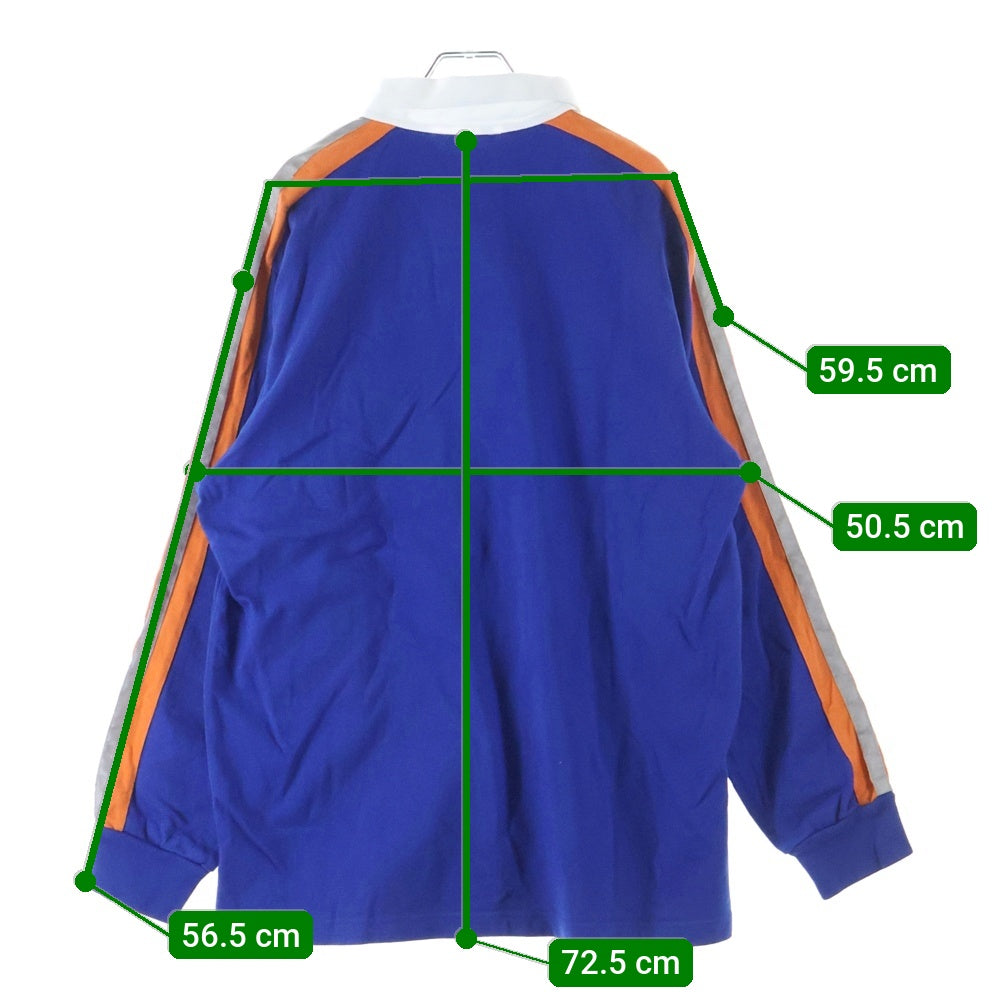 SUPREME(シュプリーム) 18AW Reflective Sleeve Stripe Rugby リフレクティブ ストライプ ロゴ刺繍 ラグビー 長袖 ポロシャツ ブルー