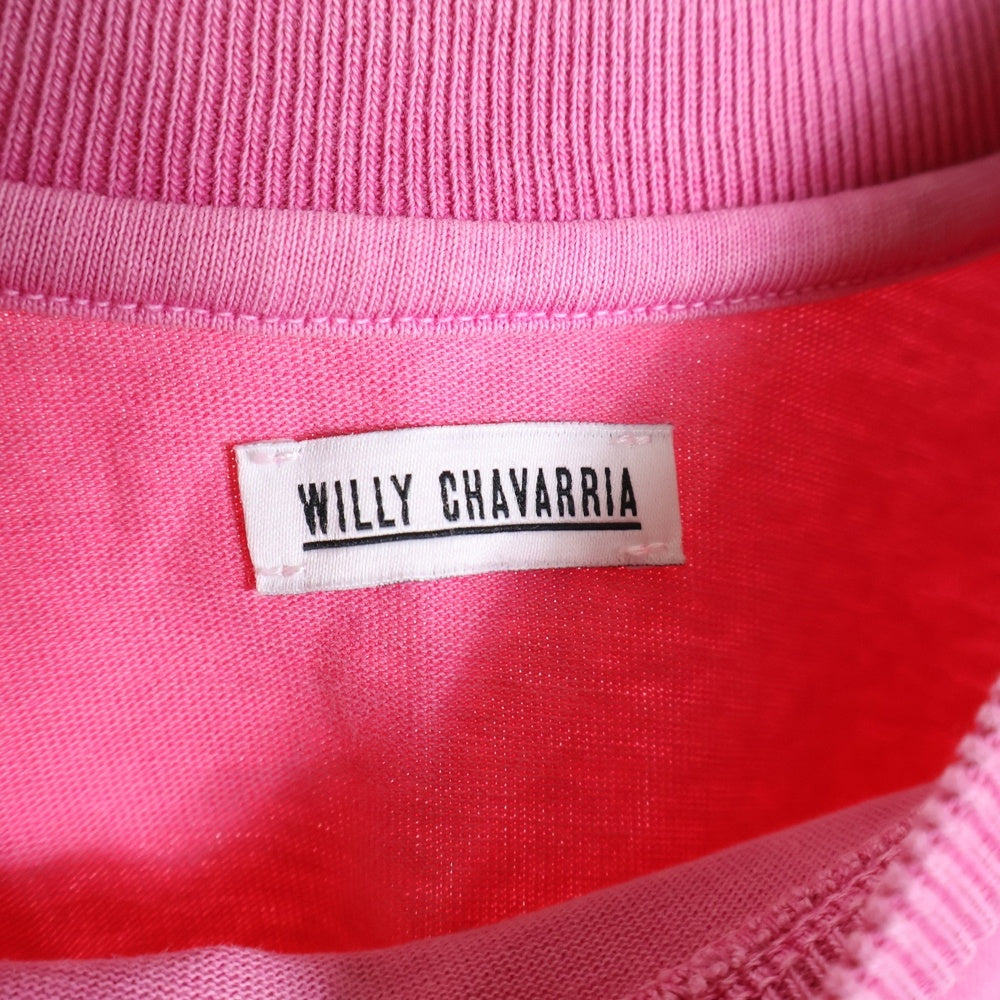 WILLY CHAVARRIA(ウィリーチャバリア) フロントロゴ ボックス オーバーサイズクルーネック半袖Tシャツ カットソー ピンク