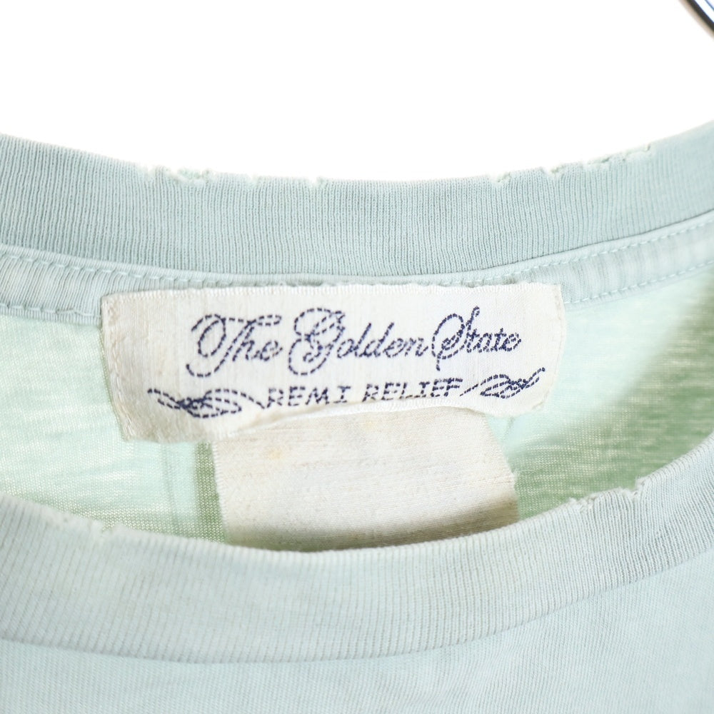 REMI RELIEF(レミレリーフ) ダメージ加工 フロントスカルプリント クルーネック半袖Tシャツ カットソー ライトブルー
