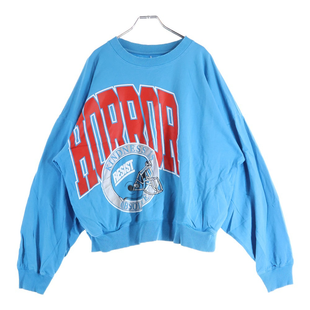 WILLY CHAVARRIA(ウィリーチャバリア) 18SS フロントプリント クルーネック スウェットトレーナー ブルー 18-070-465-0052-1-0