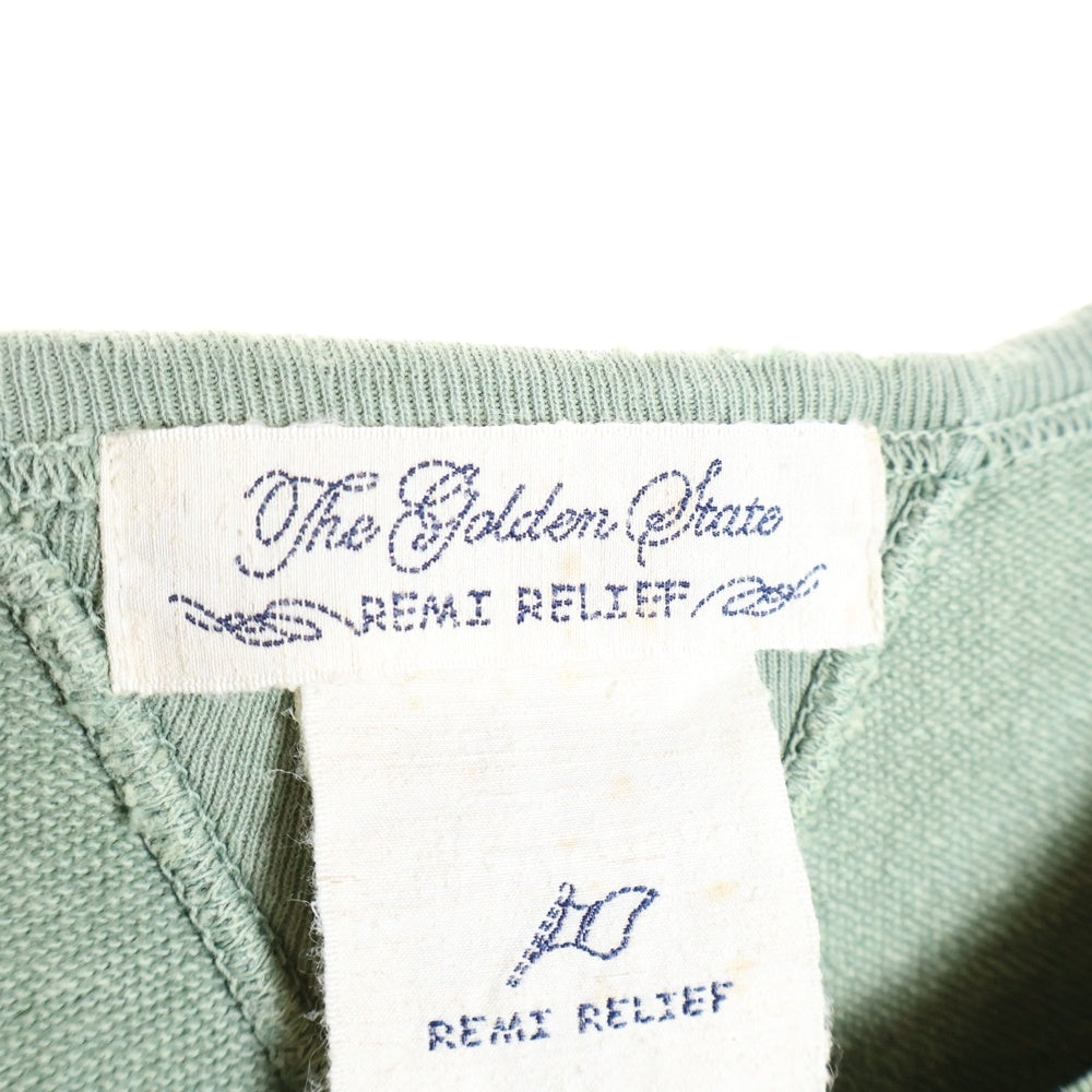 REMI RELIEF(レミレリーフ) ヴィンテージ加工 フロントプリント 半袖スウェットトレーナー グリーン