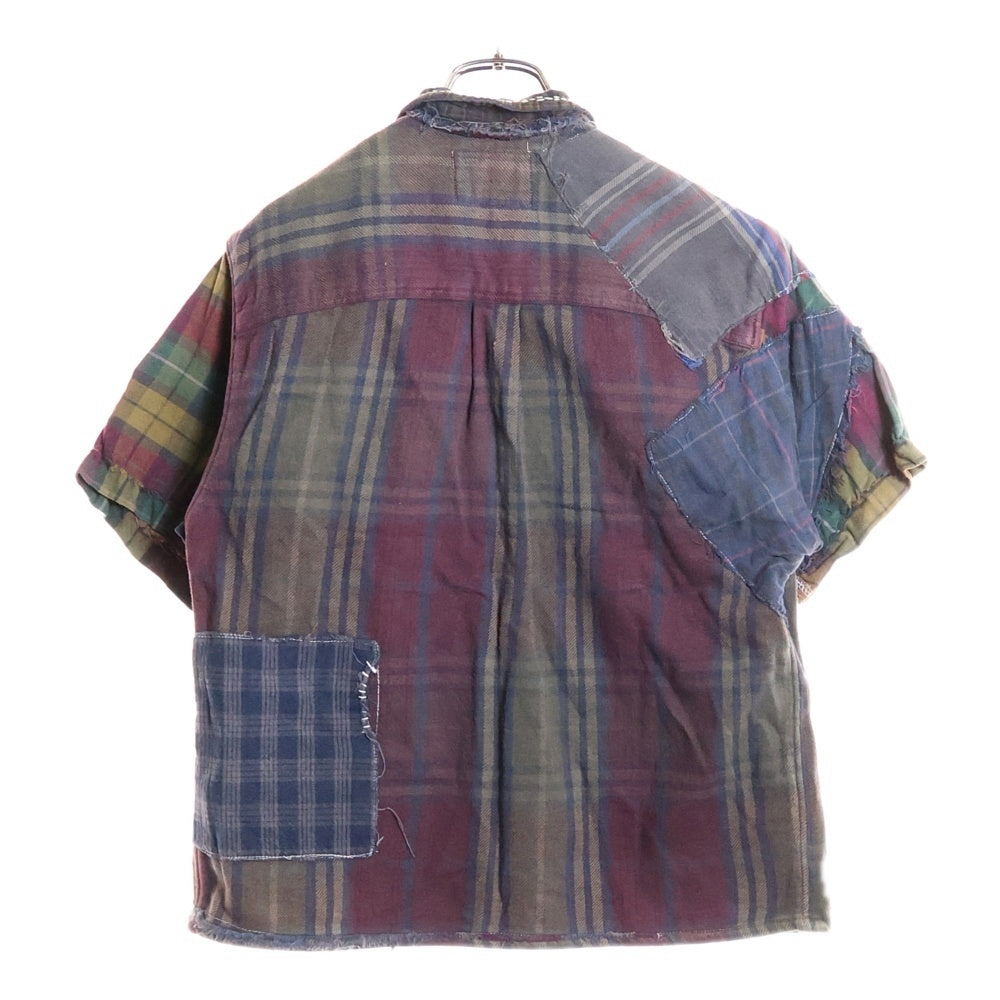 Porter Classic(ポータークラシック) リメイク パッチワーク フロントポケット ボタンダウン 半袖チェックシャツ マルチ