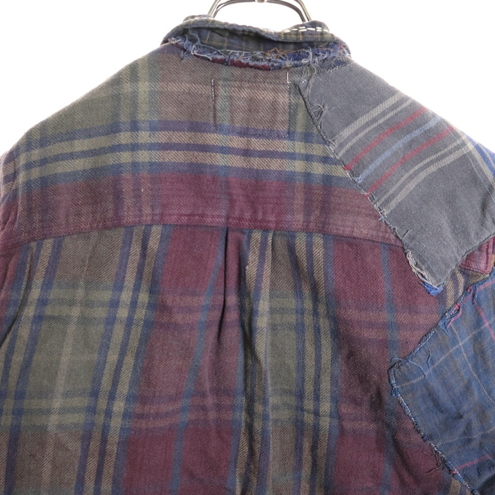 Porter Classic(ポータークラシック) リメイク パッチワーク フロントポケット ボタンダウン 半袖チェックシャツ マルチ