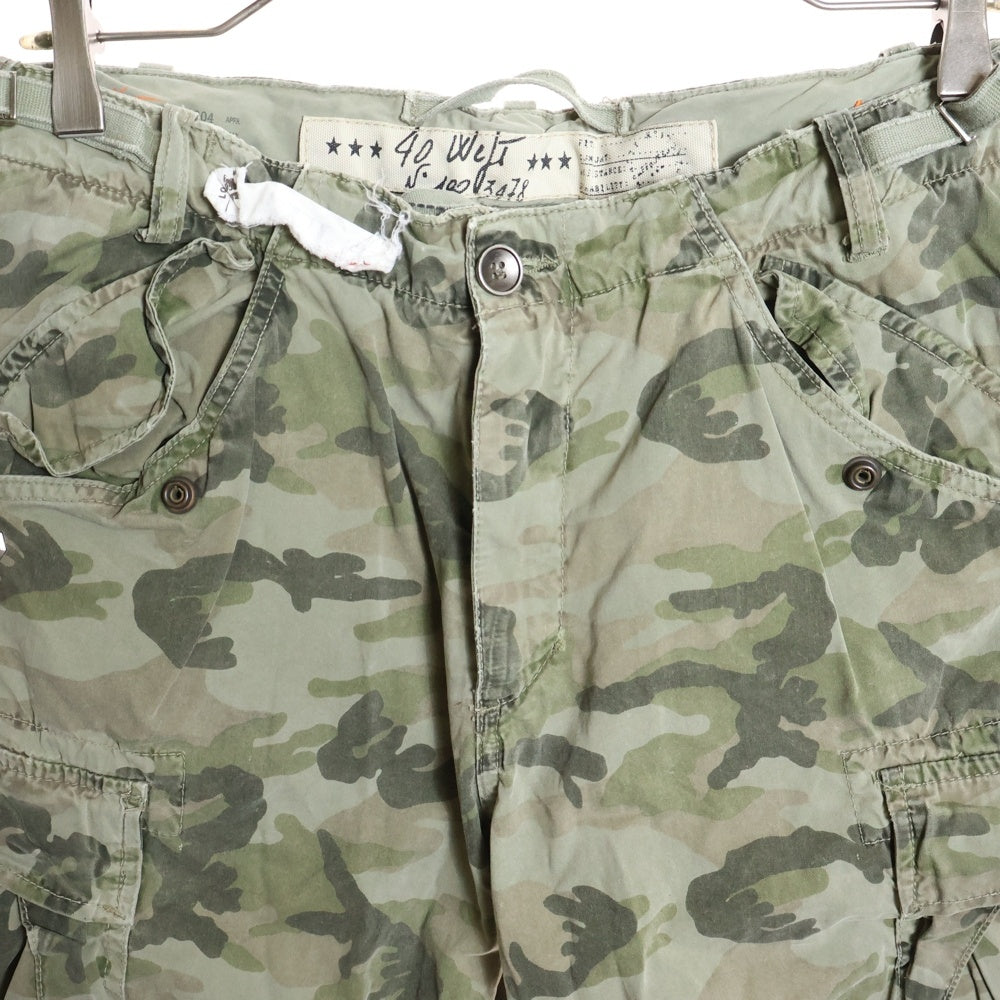 NO BRAND(ノーブランド) 40Weft CARGO DEPT NICK フォーティーウェフト 迷彩柄 カモフラ ハーフカーゴパンツ ショーツ カーキ 79231090