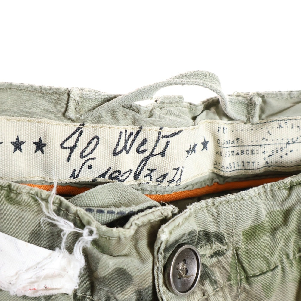 NO BRAND(ノーブランド) 40Weft CARGO DEPT NICK フォーティーウェフト 迷彩柄 カモフラ ハーフカーゴパンツ ショーツ カーキ 79231090