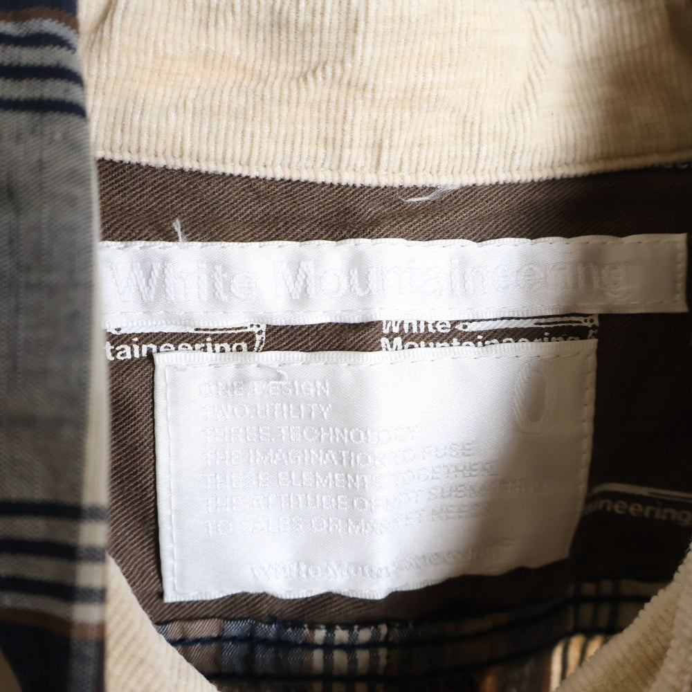 White Mountaineering(ホワイトマウンテニアリング) タータンチェック フロントポケット 半袖シャツ ホワイト/ブラウン DLMNJC35