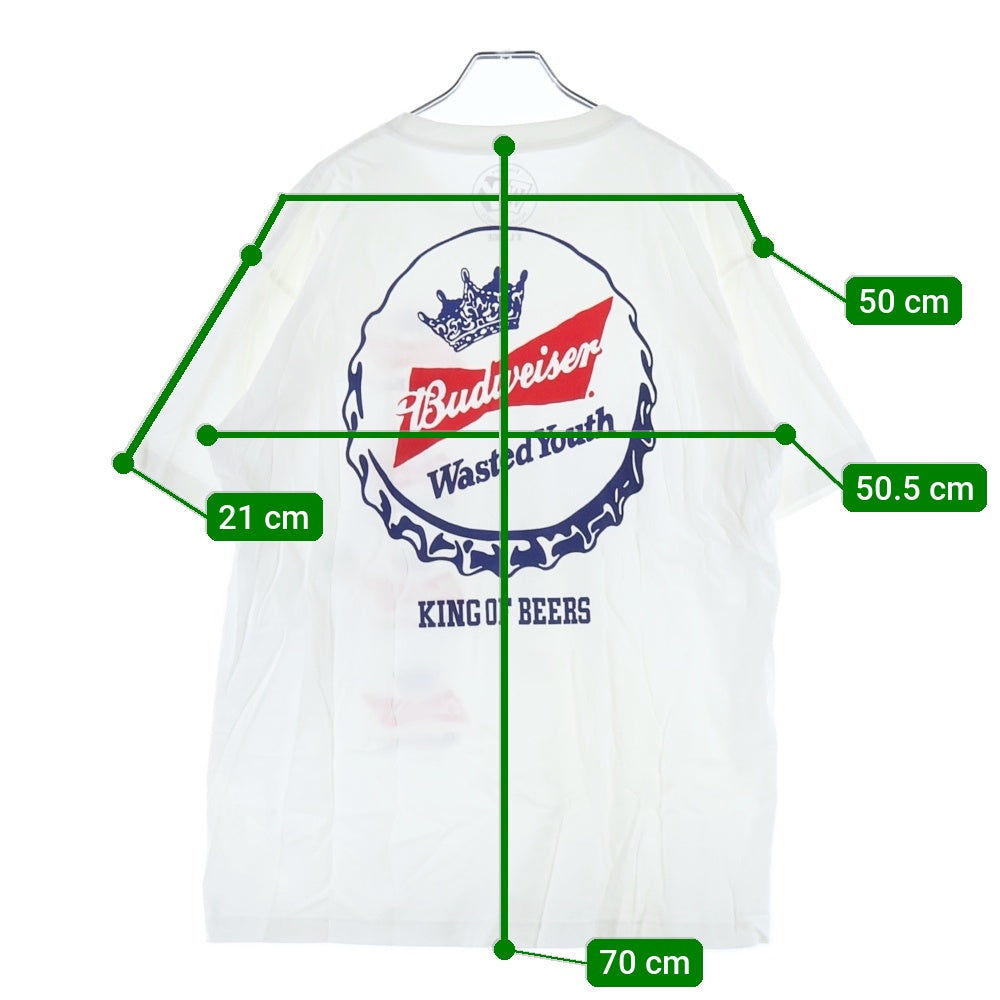 WASTED YOUTH(ウェイステッドユース) 22SS ×Budweiser バドワイザー クラウンロゴプリント クルーネック半袖Tシャツ カットソー ホワイト