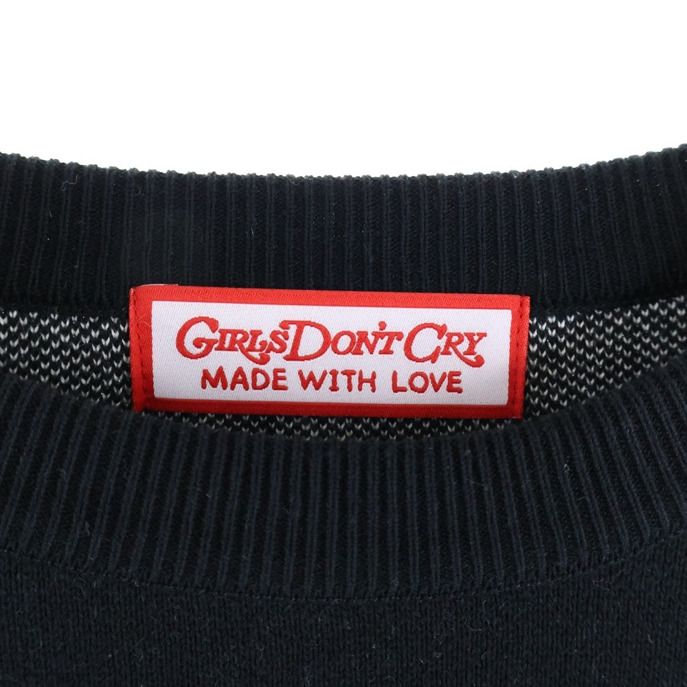 Girls Don't Cry(ガールズドントクライ) ANGEL KNIT エンジェルプリント クルーネック ニットセーター ブラック