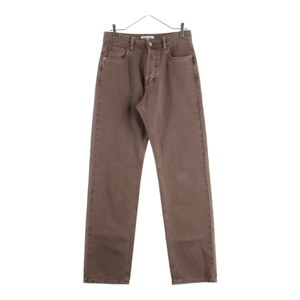 miumiu(ミュウミュウ) 25SS Five-Pocket Jeans 5ポケット ロゴ ストレートデニムパンツ ブラウン GWP541