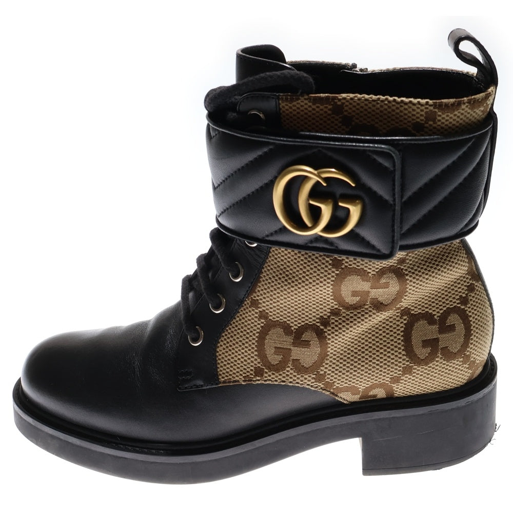 GUCCI(グッチ) ダブルG レザー キャンバス アンクルブーツ ブラック