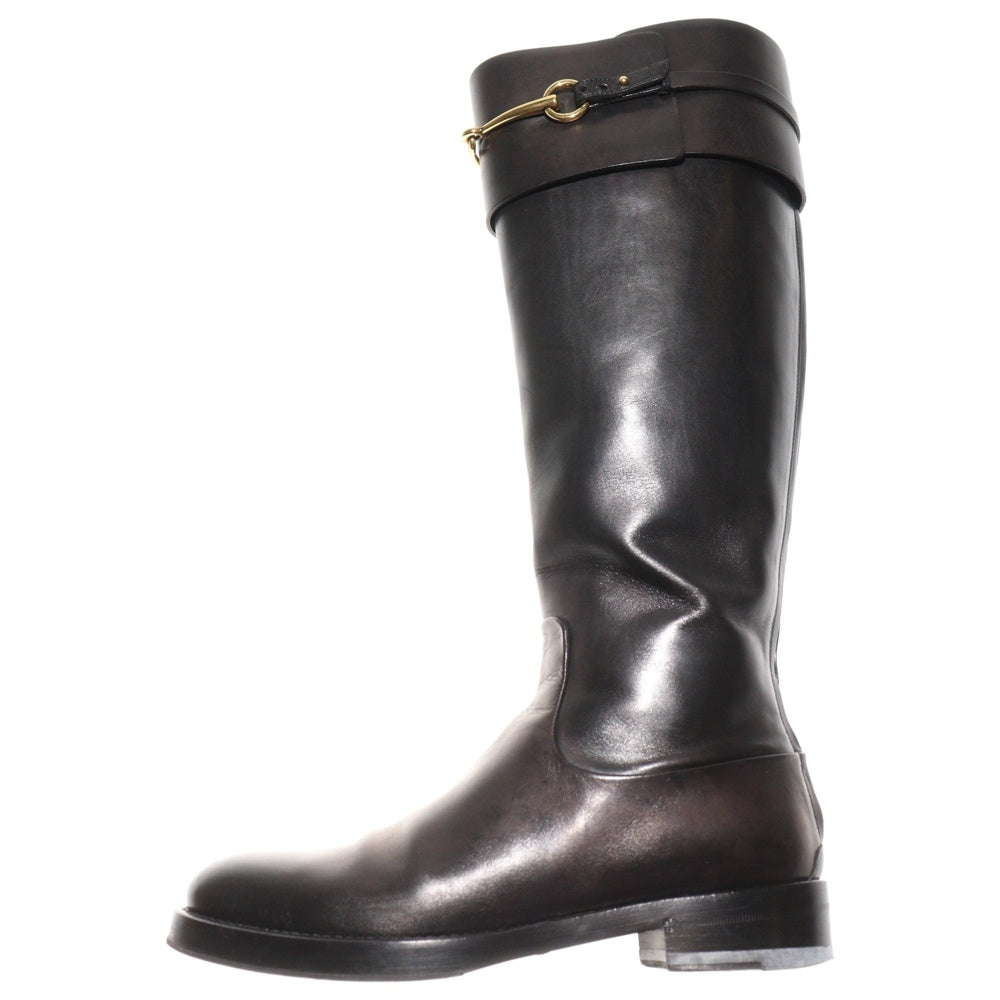 GUCCI(グッチ) ホースビット ローヒール バックジップ レザー ロングブーツ ブラック レディース 323491