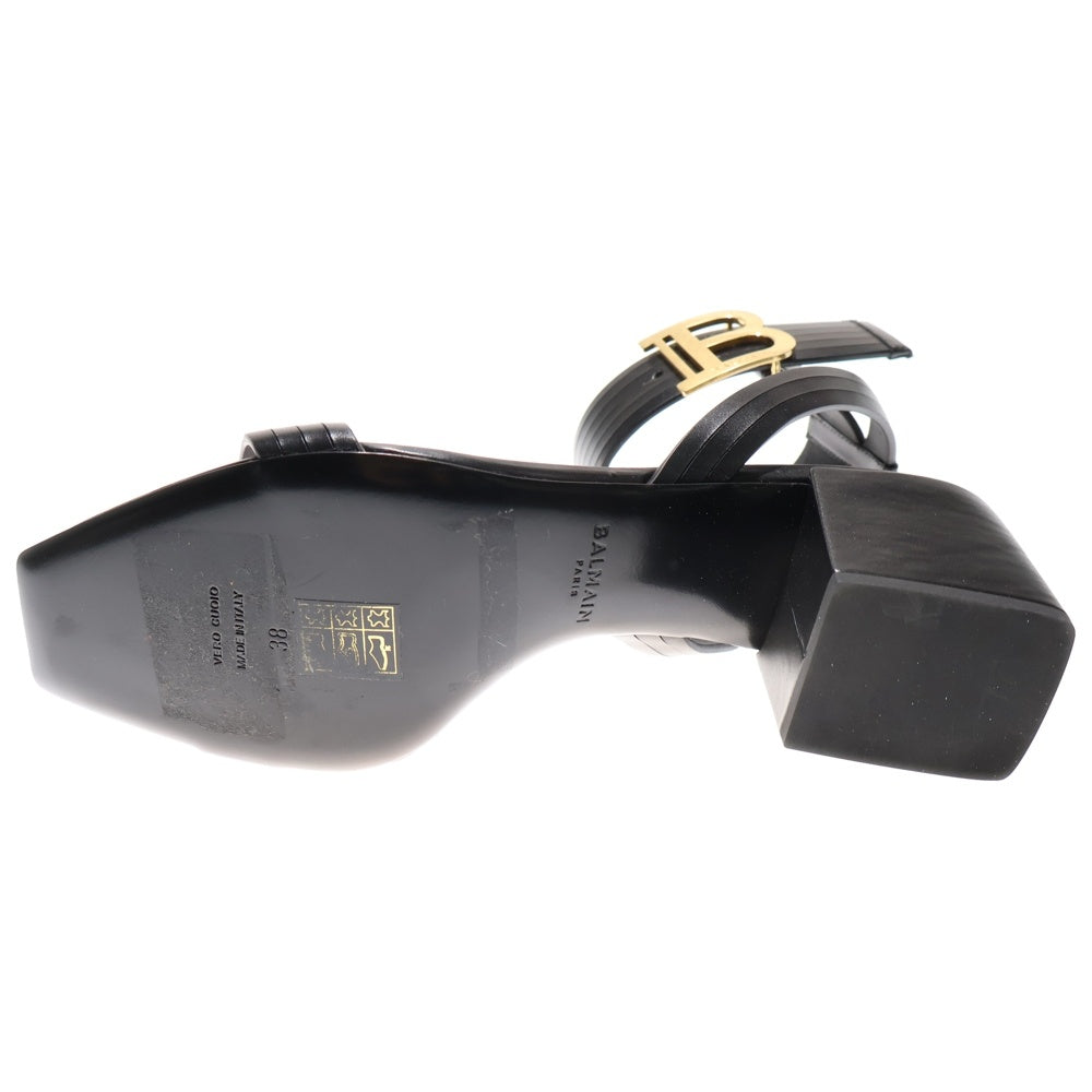 BALMAIN(バルマン) Bロゴ アンクルストラップ レザー ヒール サンダル ミュール ブラック レディース