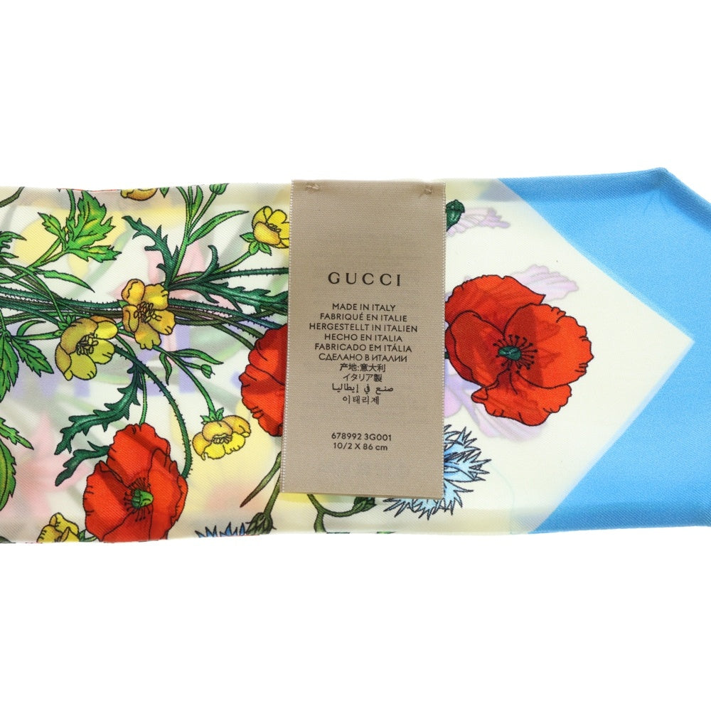 GUCCI(グッチ) 100周年記念 フラワー 花柄 シルクツイル ネックボウ スカーフ ホワイト レディース 678992