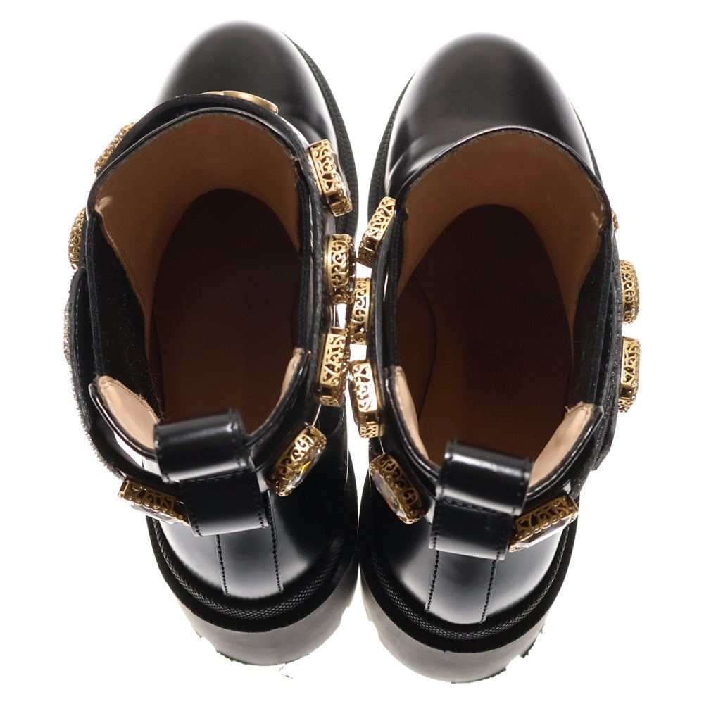 GUCCI(グッチ) GGマーモント ベルクロストラップ ビジュー付き サイドゴア レザー ブーツ ブラック 550036