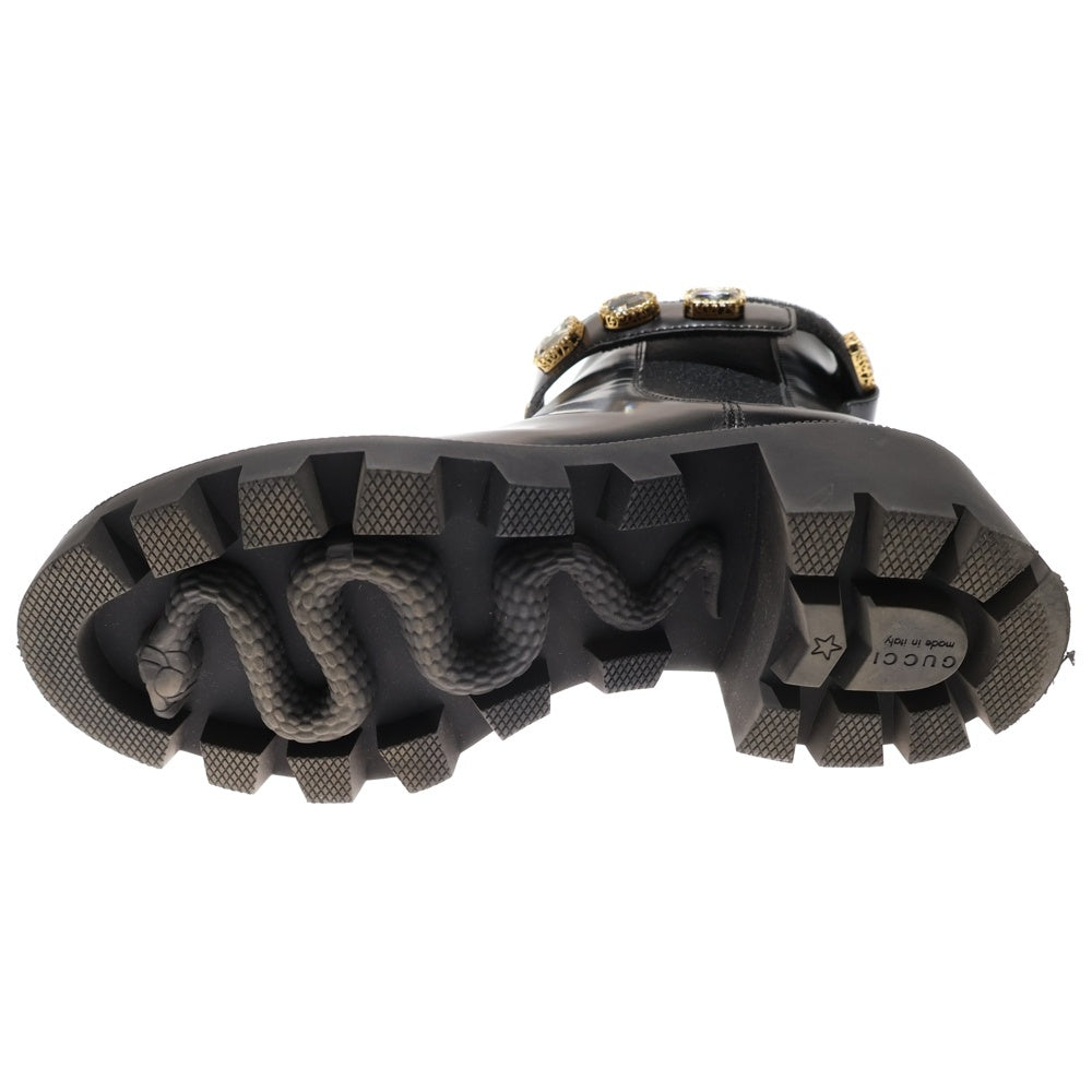 GUCCI(グッチ) GGマーモント ベルクロストラップ ビジュー付き サイドゴア レザー ブーツ ブラック 550036