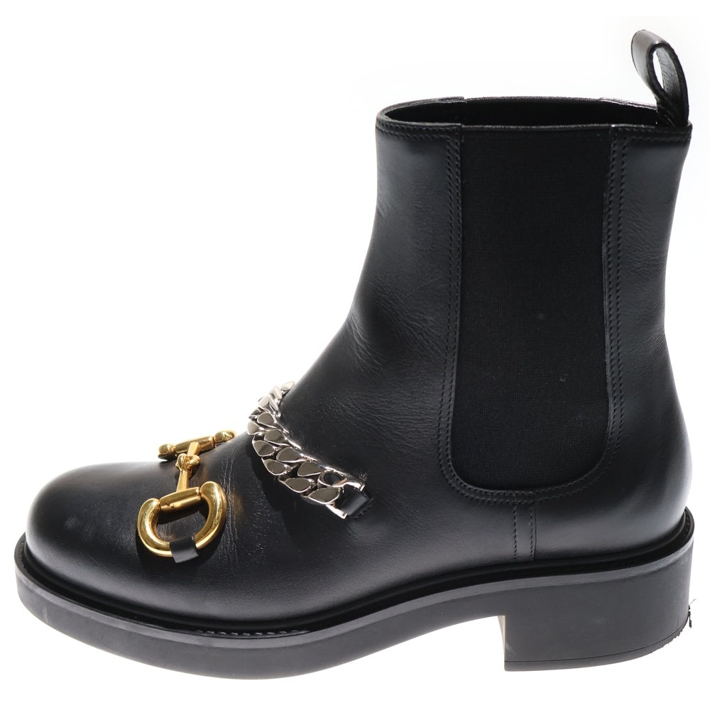 GUCCI(グッチ) ホースビット チェーン装飾 レザー サイドゴア チェルシーブーツ ブラック 670393