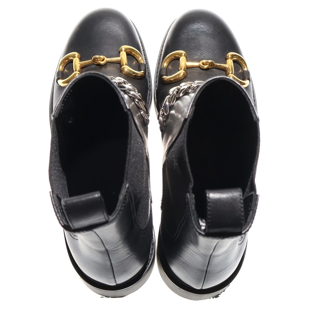 GUCCI(グッチ) ホースビット チェーン装飾 レザー サイドゴア チェルシーブーツ ブラック 670393