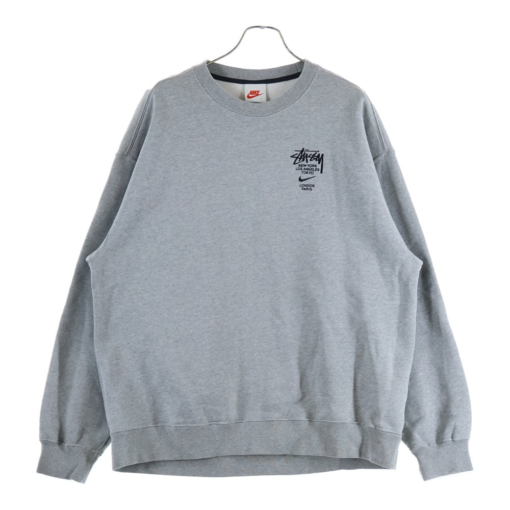 NIKE(ナイキ) 21SS ×Stussy International Crewneck Sweatshirt ステューシー インターナショナル ロゴ刺繍 クルーネック スウェット トレーナー グレー DC4198-050