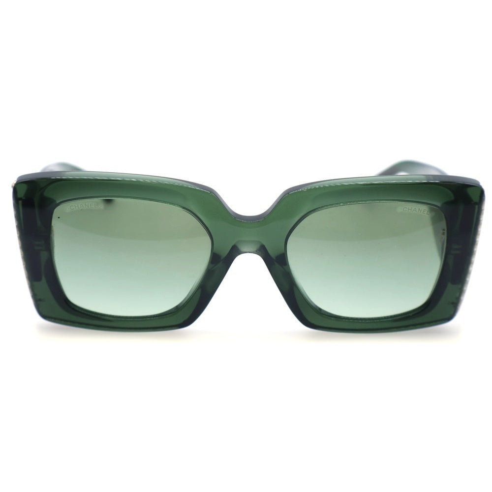 CHANEL(シャネル) ココマーク サイドパール装飾 カラーレンズ レクタングル スクエア シェイプ サングラス アイウェア メガネ 眼鏡 グリーン 5480-H-A レディース