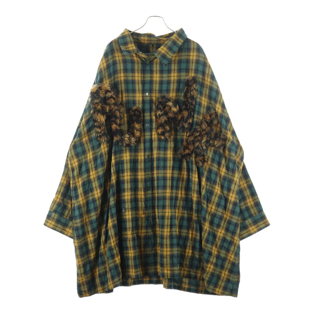 KIDILL(キディル) 24AW PUNK LETTER SHIRT フェイクファーパンクレター チェック オーバーサイズ 長袖シャツ イエロー KL867