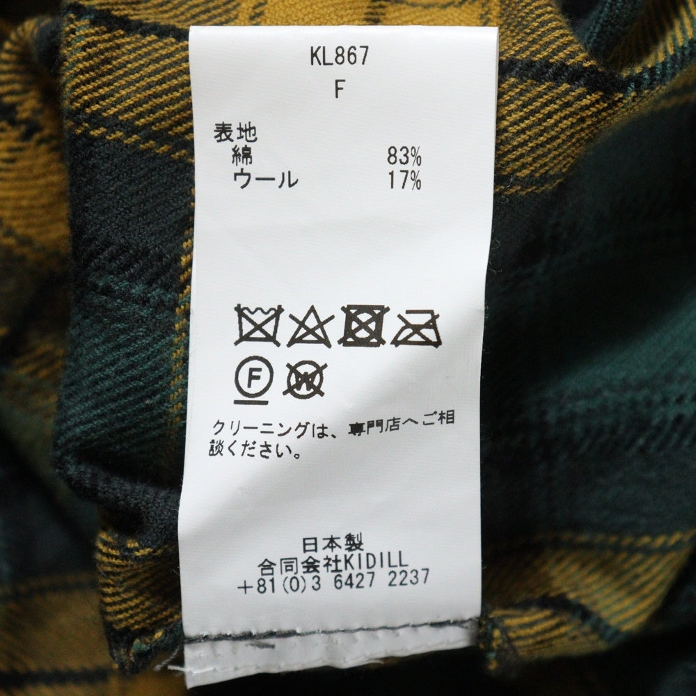 KIDILL(キディル) 24AW PUNK LETTER SHIRT フェイクファーパンクレター チェック オーバーサイズ 長袖シャツ イエロー KL867
