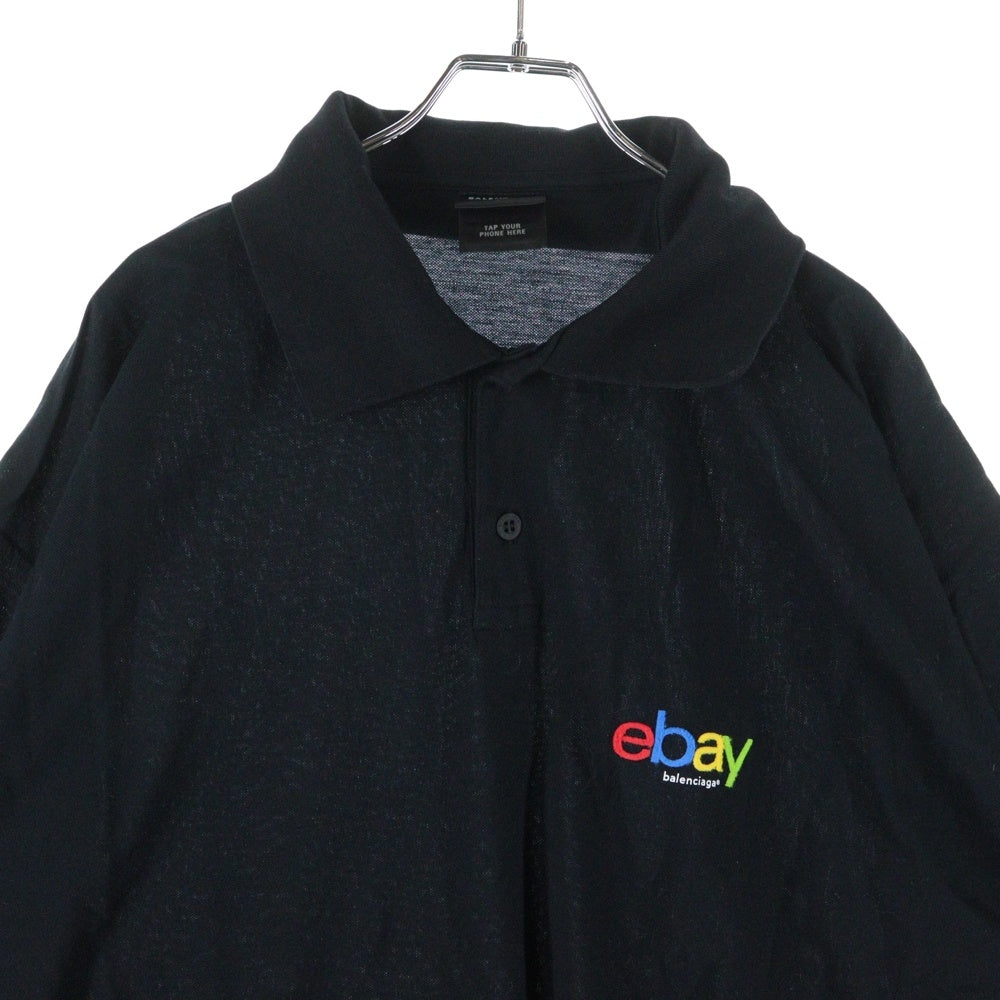BALENCIAGA(バレンシアガ) 24AW ×ebay OVERSIZED POLO イーベイ ロゴプリント オーバーサイズ 半袖ポロシャツ ブラック 817418 TRVD5