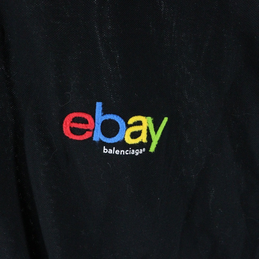 BALENCIAGA(バレンシアガ) 24AW ×ebay OVERSIZED POLO イーベイ ロゴプリント オーバーサイズ 半袖ポロシャツ ブラック 817418 TRVD5