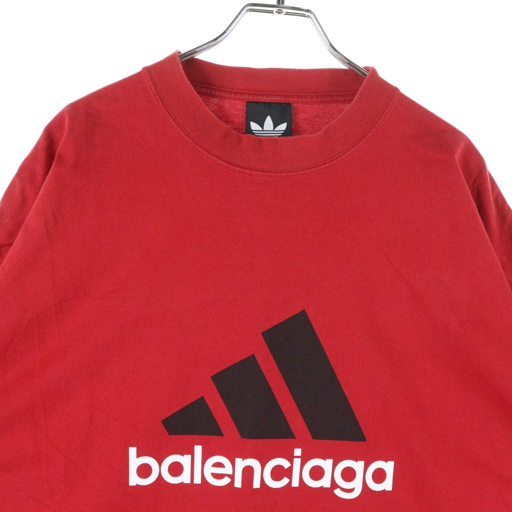 BALENCIAGA(バレンシアガ) 23SS ×adidas アディダス ロゴプリント オーバーサイズド 半袖Tシャツ レッド 712398 TNVA6